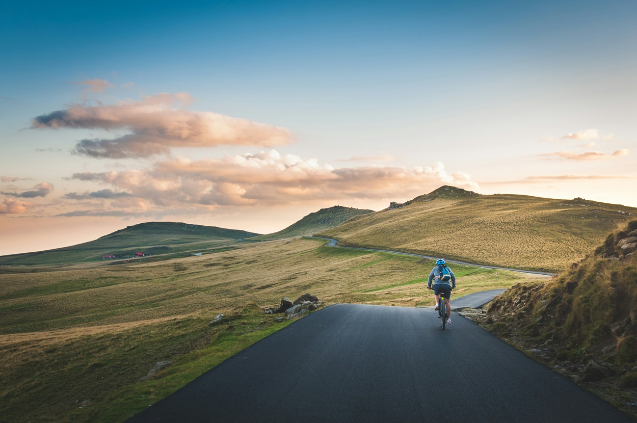 Person riding uphill on an e-bike